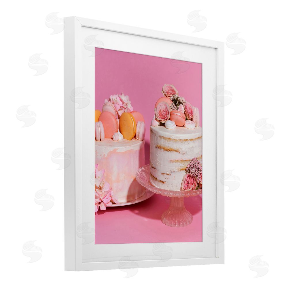 LISH Creative Pink Pastel Macaroon Cakes White Framed Print Under Glass Wall Art
