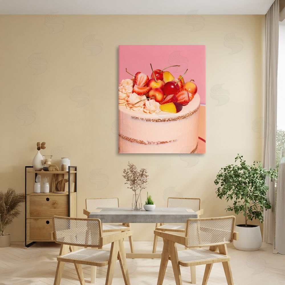 LISH Creative Strawberry Fruit Cake Stretched Canvas Wall Art Print in Room