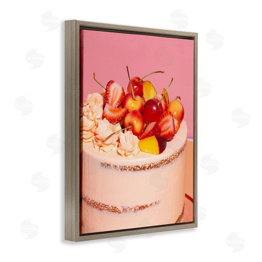 LISH Creative Strawberry Fruit Cake Brown Floating Frame Canvas Wall Art Print