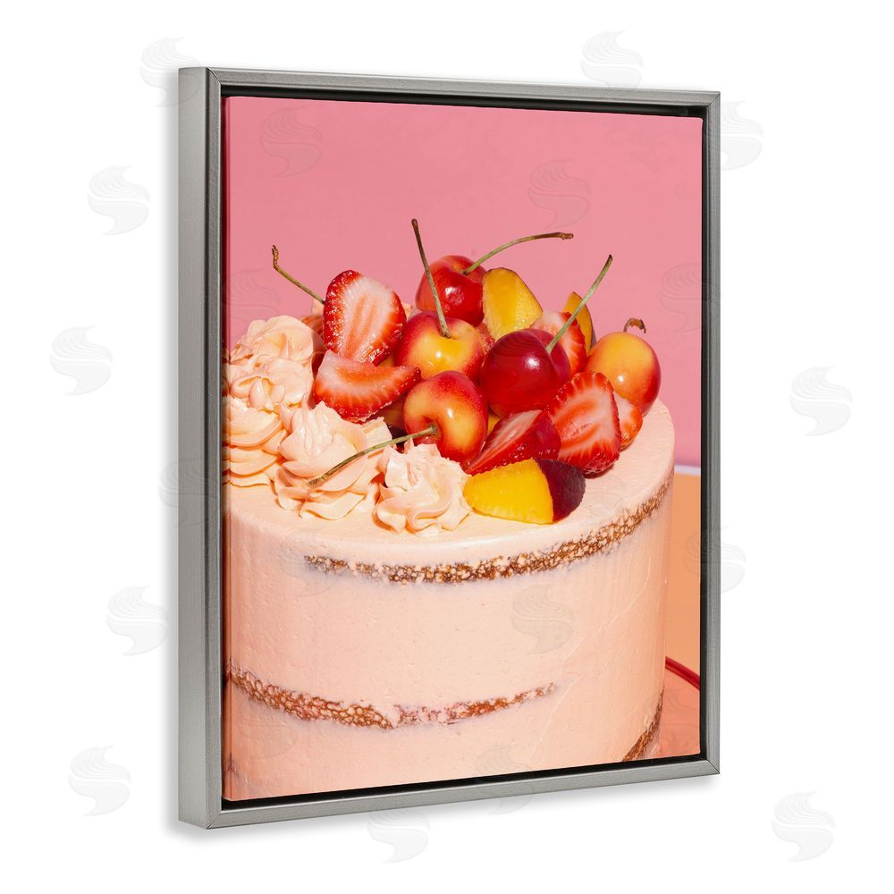 LISH Creative Strawberry Fruit Cake Gray Floating Frame Canvas Wall Art Print