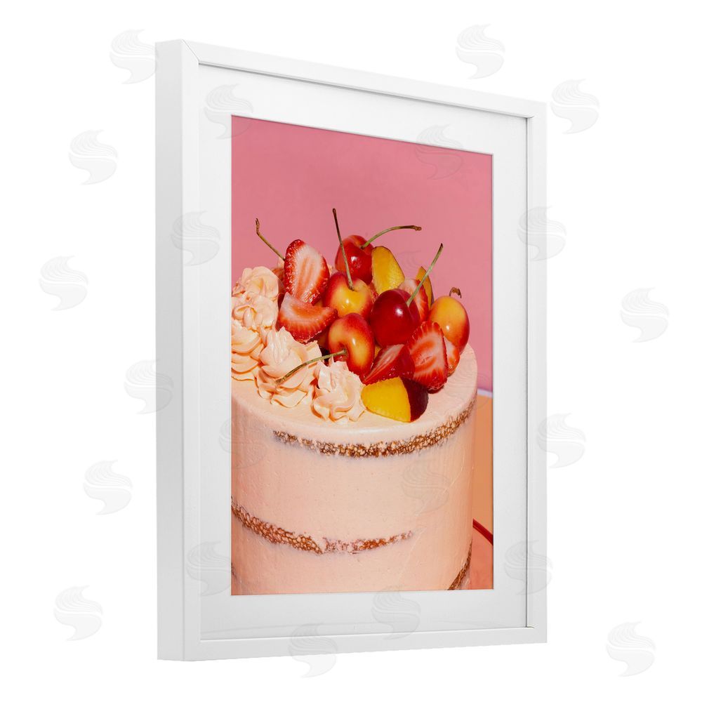LISH Creative Strawberry Fruit Cake White Framed Print Under Glass Wall Art