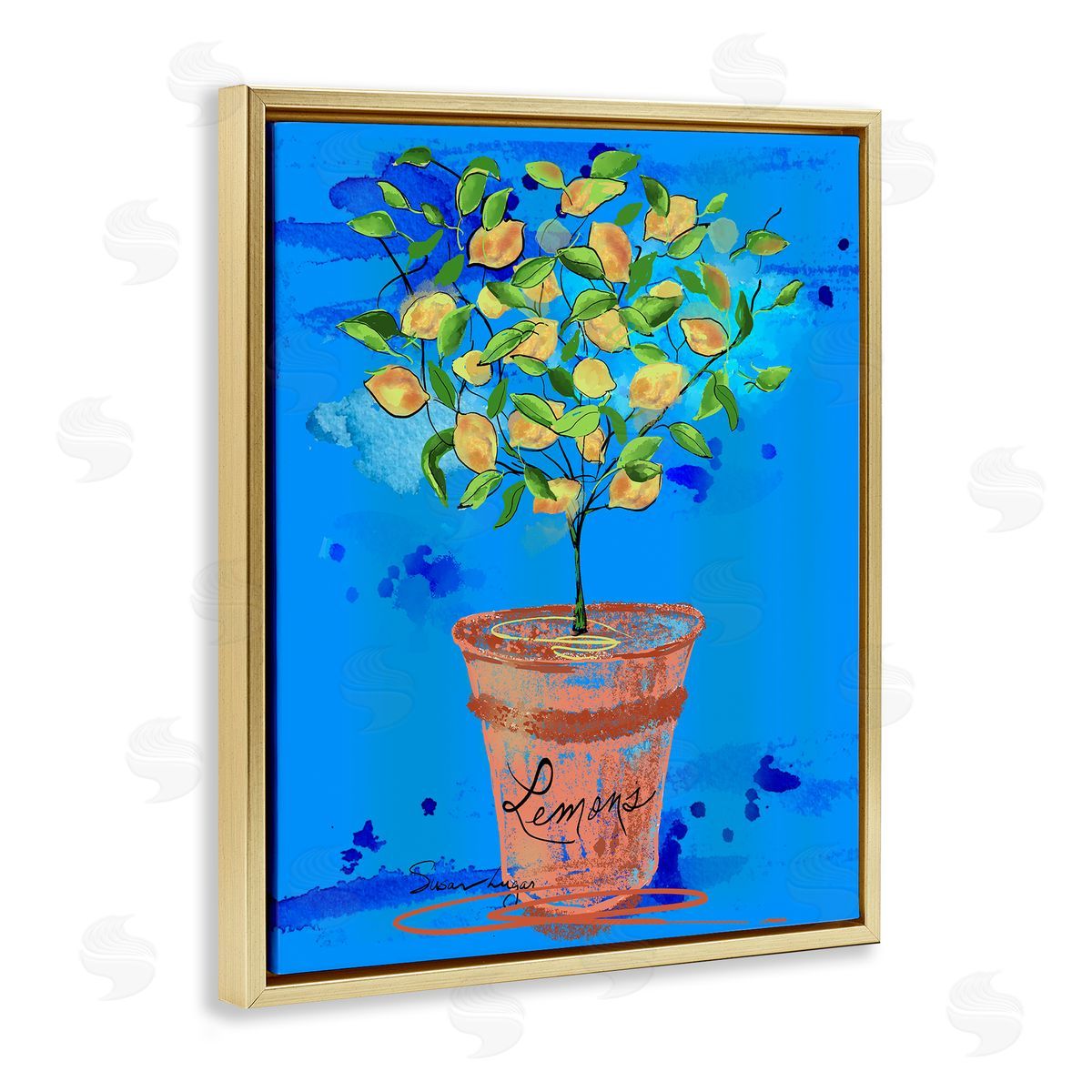 Susan Lugar Potted Lemons Vivid Blue Canvas Wall Art Print