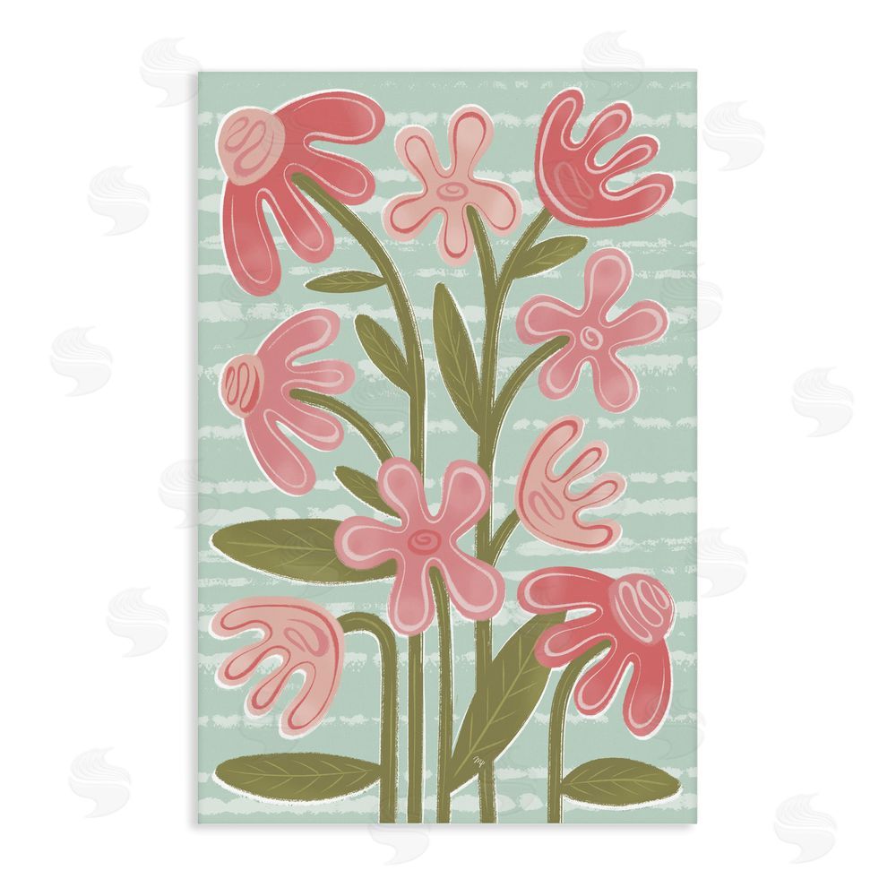 Martina Pavlova Pink Whimsy Midcentury Flowers Stretched Canvas Wall Art Print