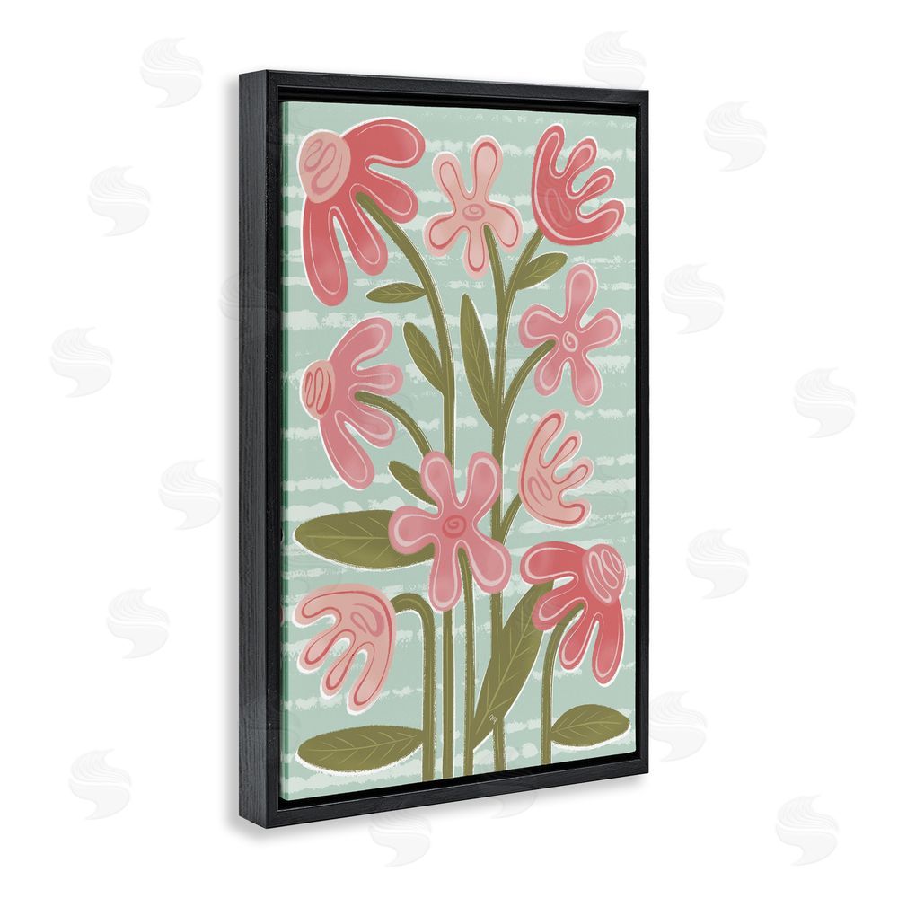 Martina Pavlova Pink Whimsy Midcentury Flowers Black Floating Frame Canvas Wall Art Print