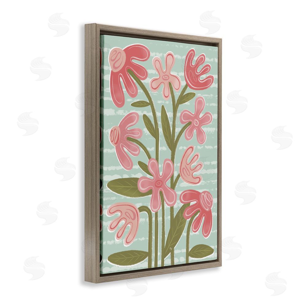 Martina Pavlova Pink Whimsy Midcentury Flowers Brown Floating Frame Canvas Wall Art Print