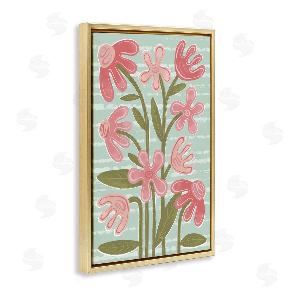 Martina Pavlova Pink Whimsy Midcentury Flowers Gold Floating Frame Canvas Wall Art Print