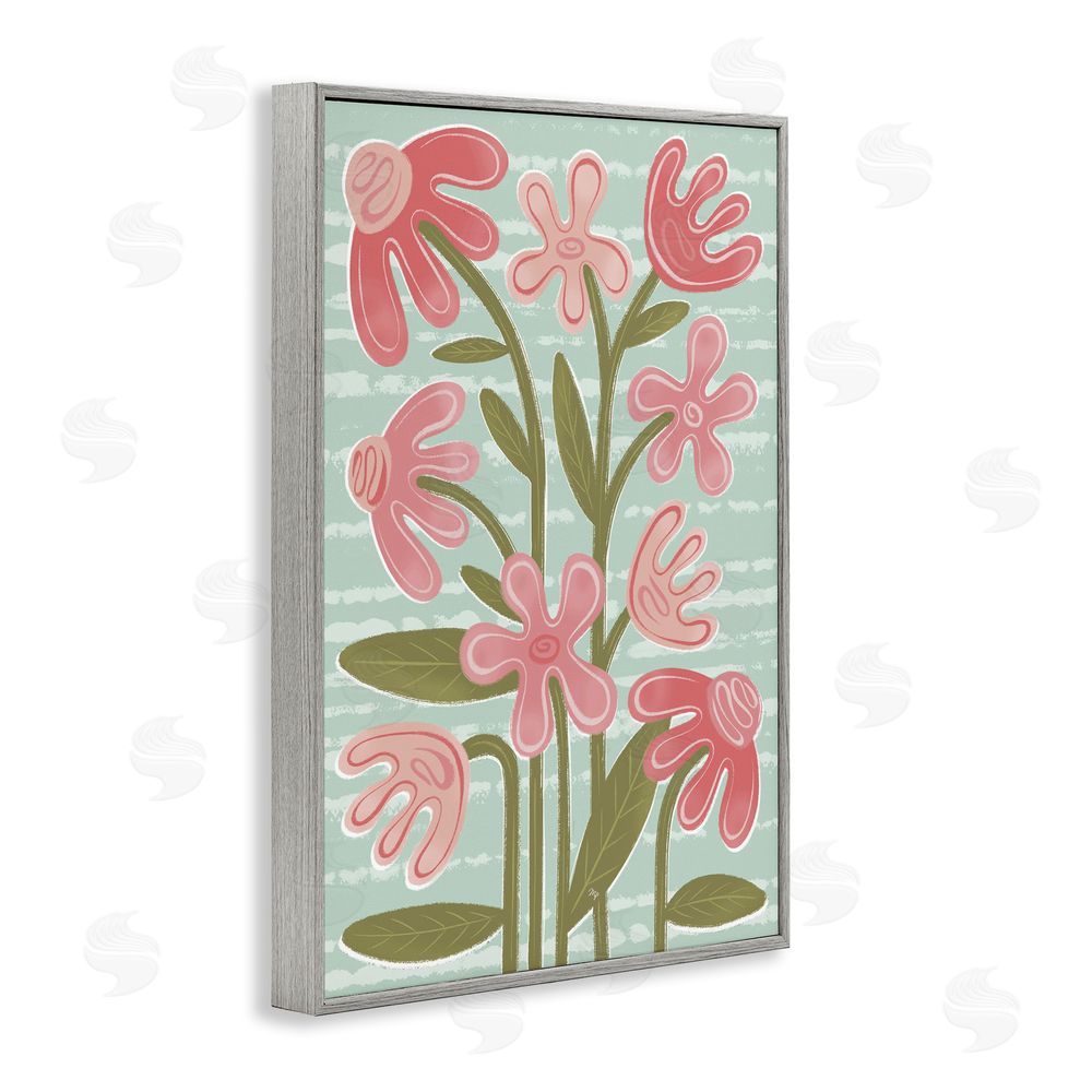 Martina Pavlova Pink Whimsy Midcentury Flowers Gray Framed Giclee Wall Art Print