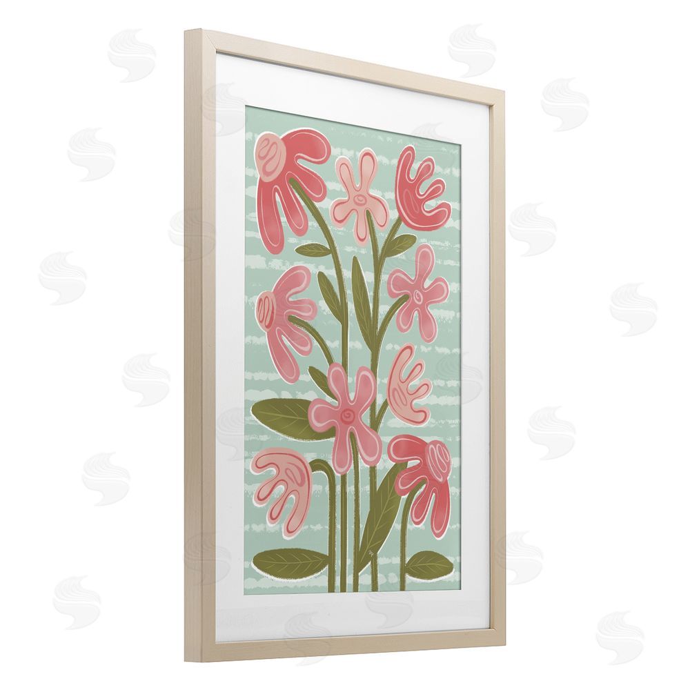 Martina Pavlova Pink Whimsy Midcentury Flowers Brown Framed Print Under Glass Wall Art