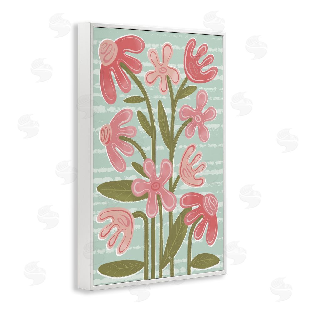 Martina Pavlova Pink Whimsy Midcentury Flowers White Framed Giclee Wall Art Print