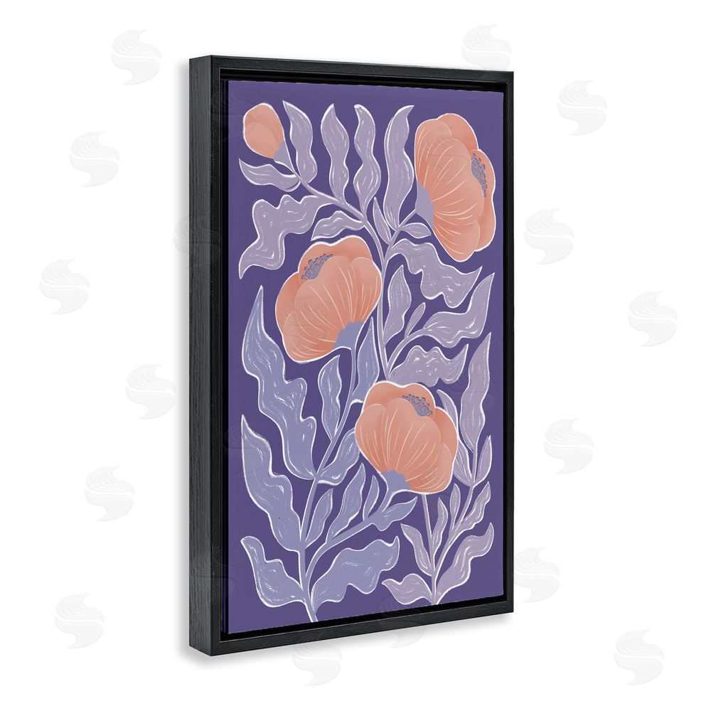 Martina Pavlova Midcentury Purple Poppies Black Floating Frame Canvas Wall Art
