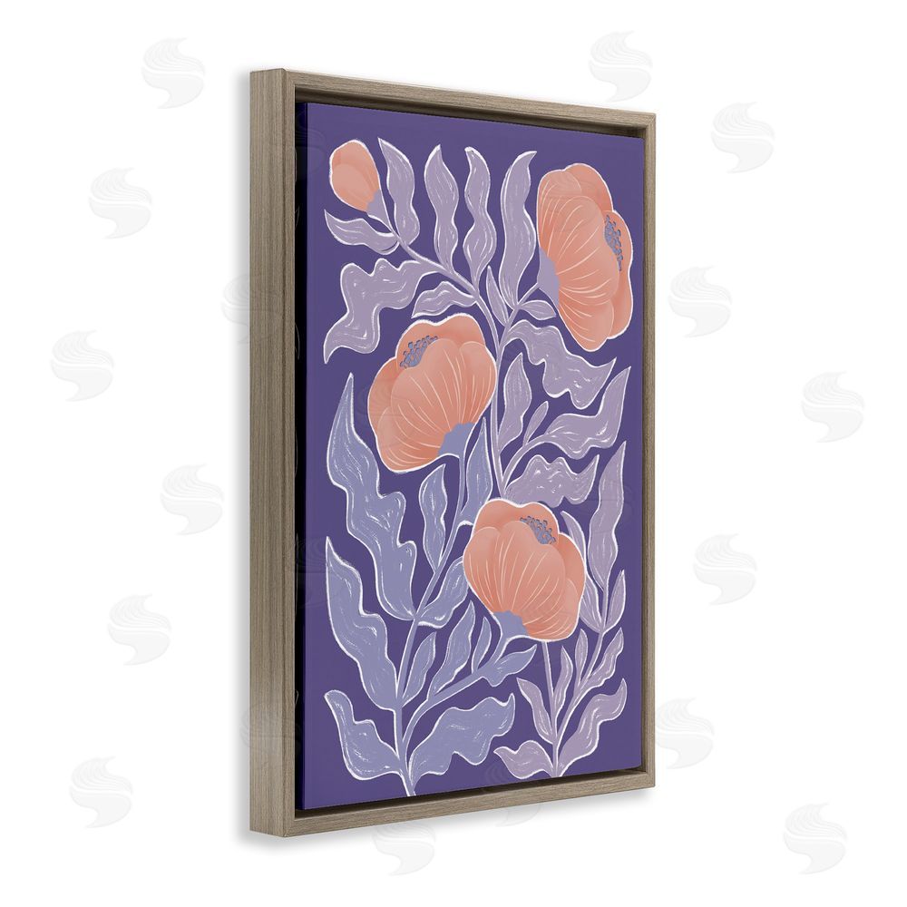 Martina Pavlova Midcentury Purple Poppies Brown Floating Frame Canvas Wall Art