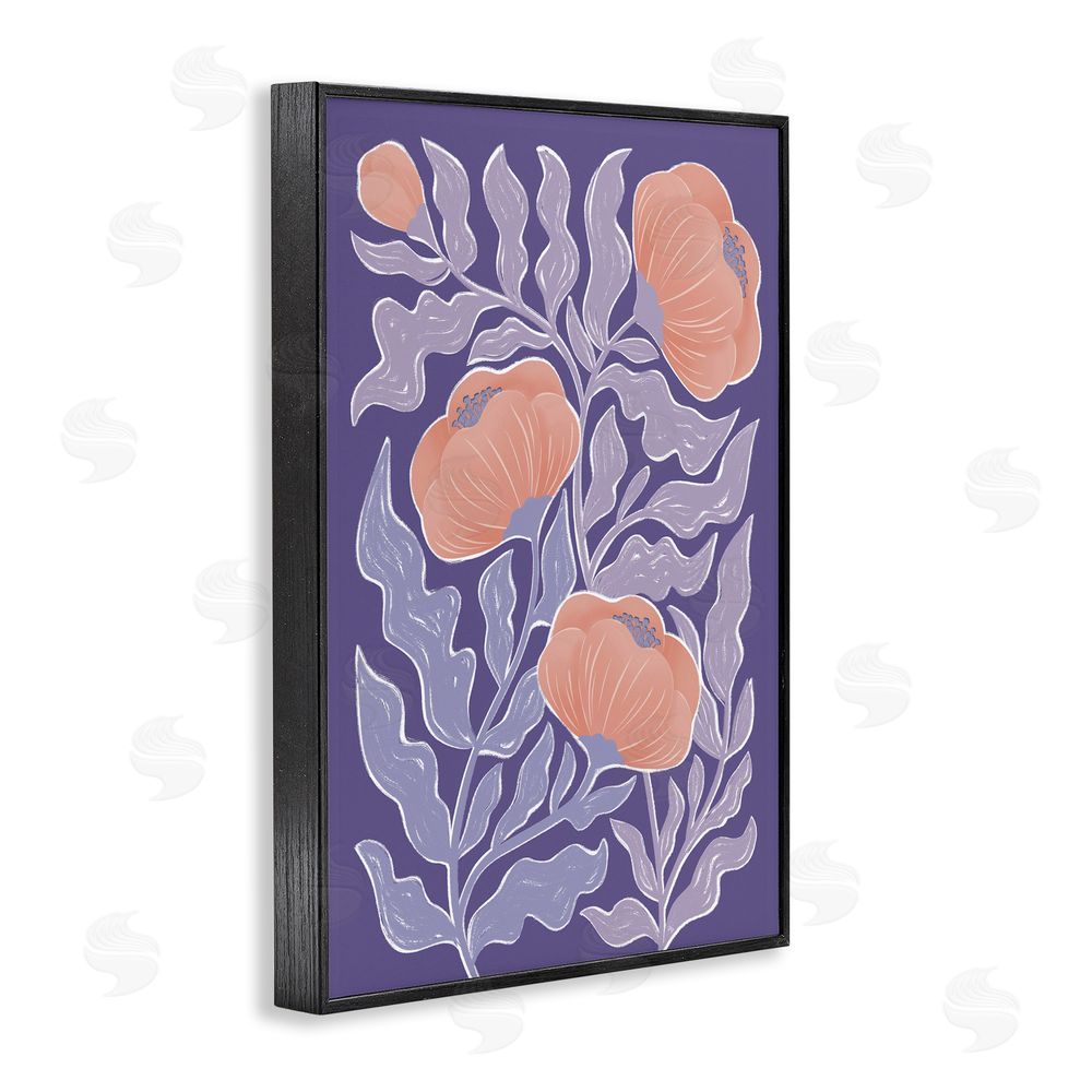 Martina Pavlova Midcentury Purple Poppies Blacked Framed Giclee Wall Art Print