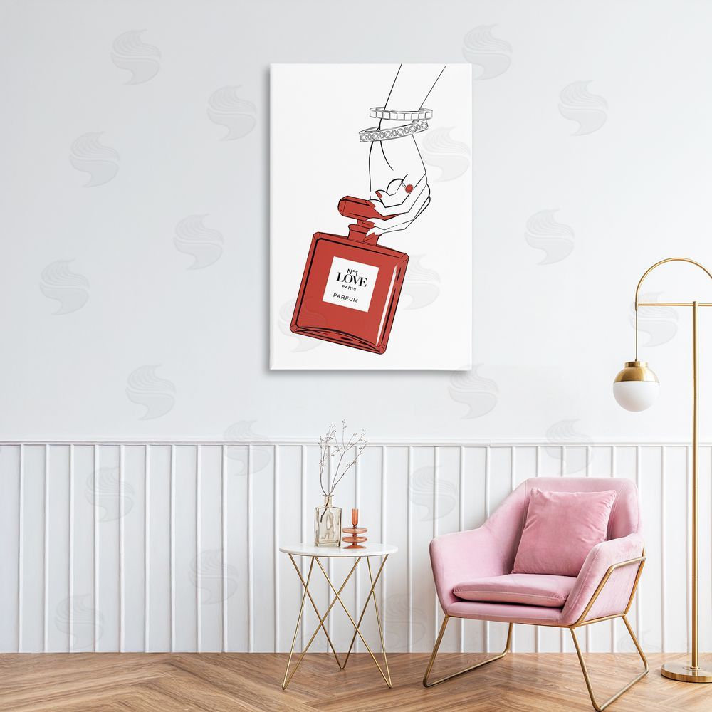 Martina Pavlova Red Perfume In Hand Canvas Wall Art Print in Room
