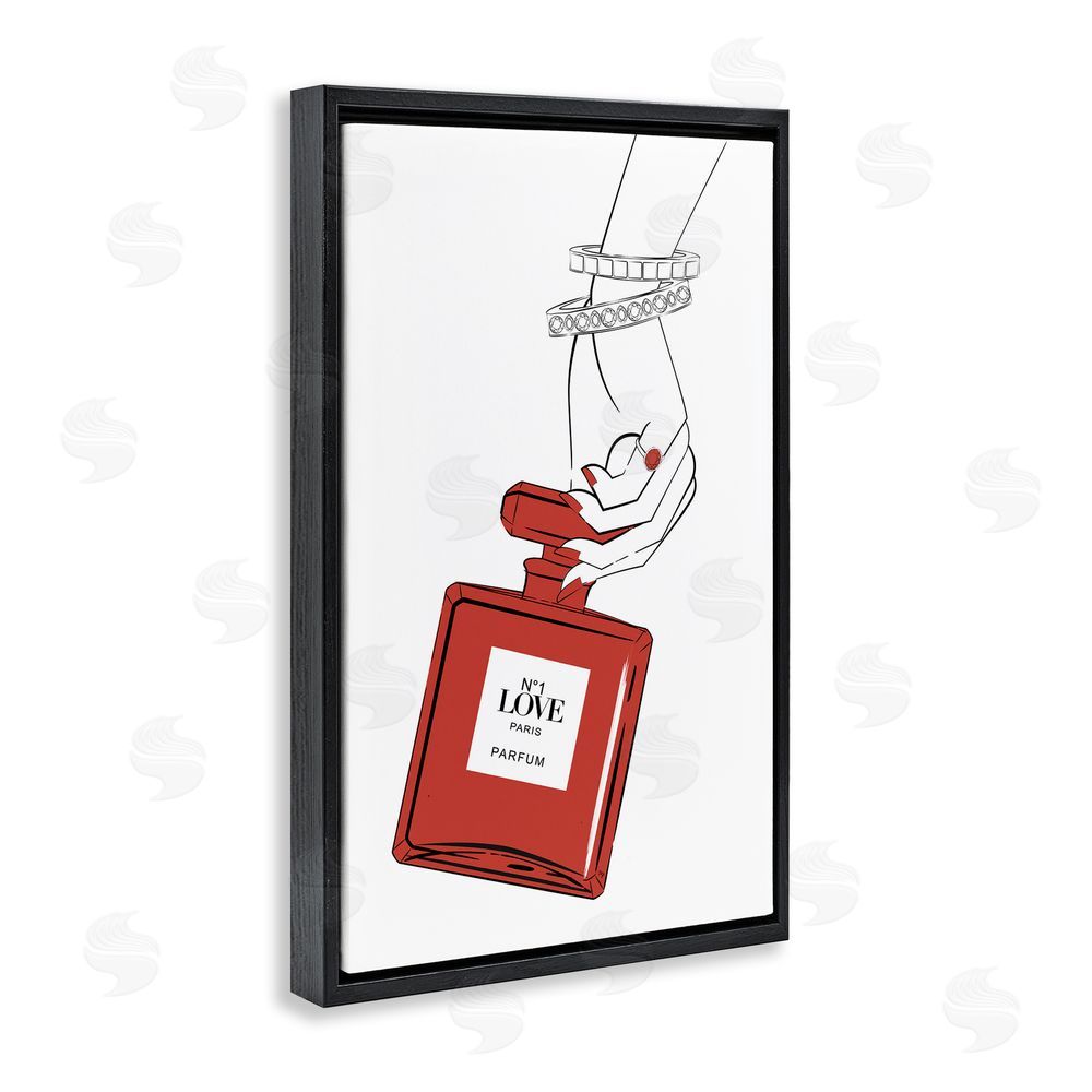 Martina Pavlova Red Perfume In Hand Black Floating Frame Canvas Wall Art Print