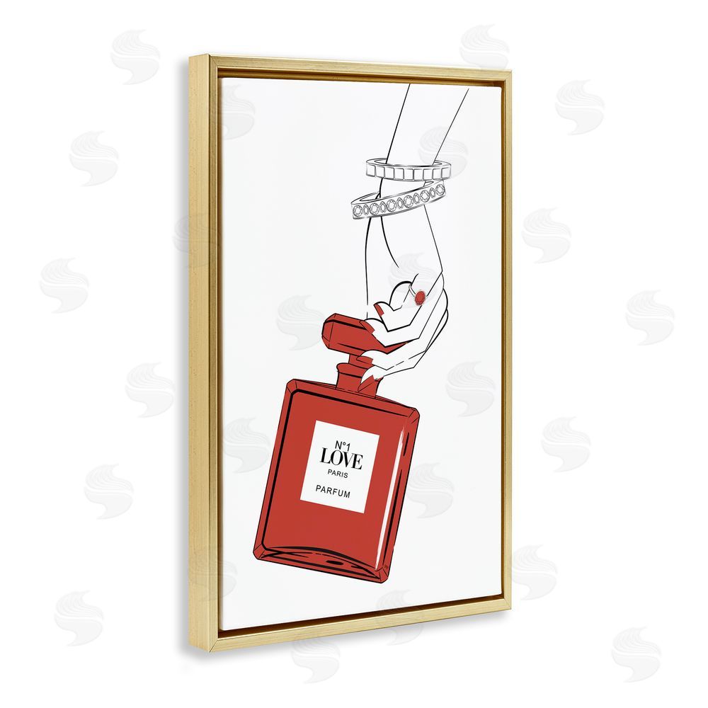 Martina Pavlova Red Perfume In Hand Gold Floating Frame Canvas Wall Art Print