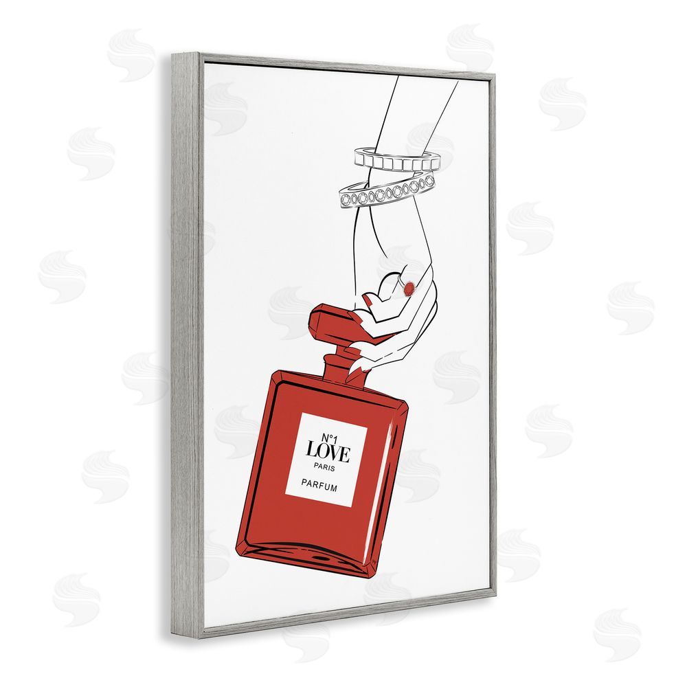 Martina Pavlova Red Perfume In Hand Gray Framed Giclee Wall Art Print