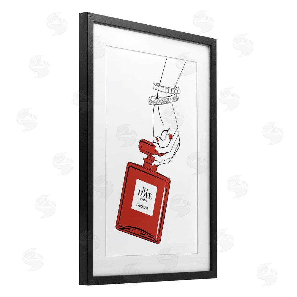 Martina Pavlova Red Perfume In Hand Black Framed Print Under Glass Wall Art