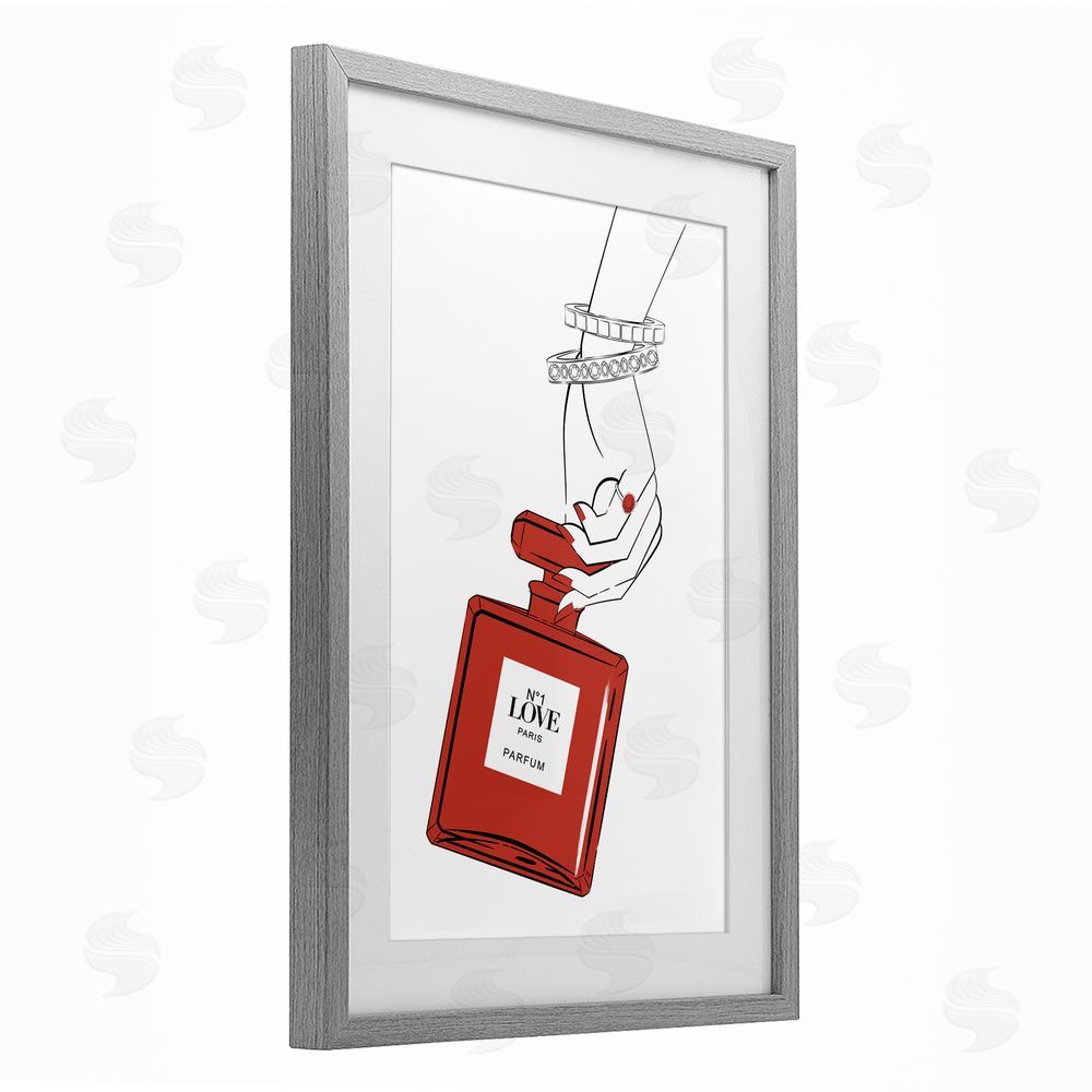Martina Pavlova Red Perfume In Hand Gray Framed Print Under Glass Wall Art