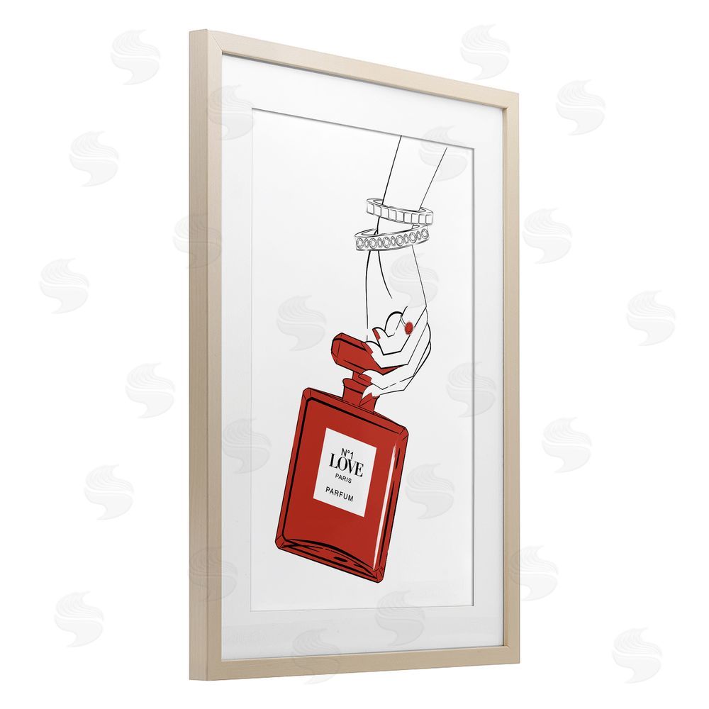 Martina Pavlova Red Perfume In Hand Birch Framed Print Under Glass Wall Art