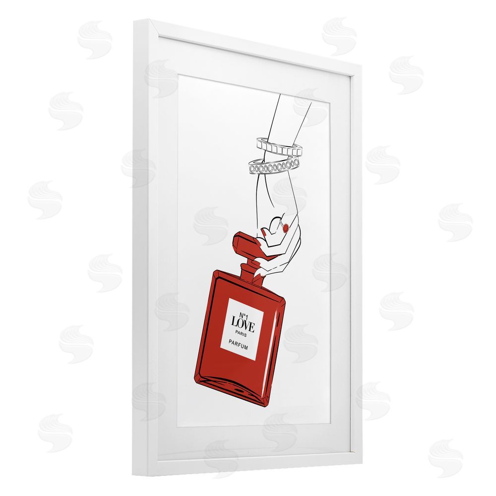 Martina Pavlova Red Perfume In Hand White Framed Print Under Glass Wall Art