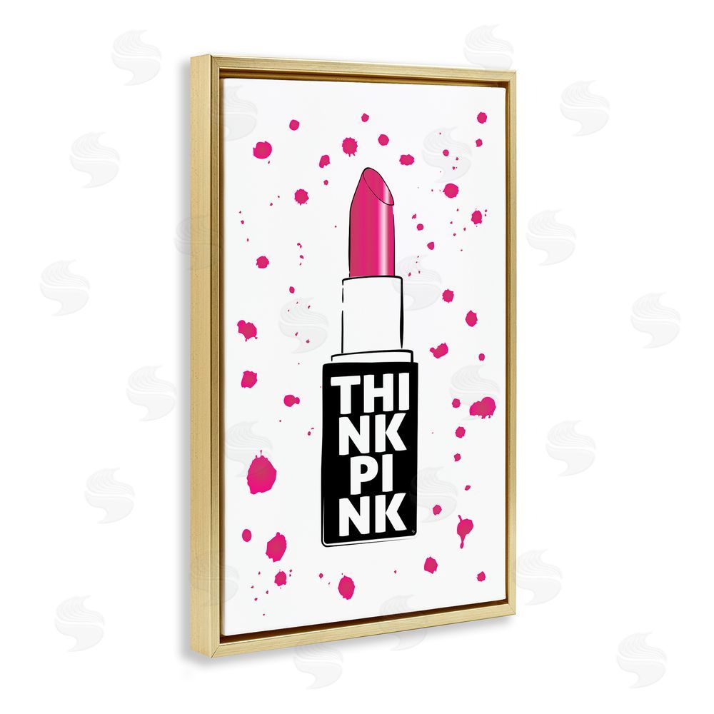 Martina Pavlova Think Pink Lipstick Gold Floating Frame Canvas Wall Art Print