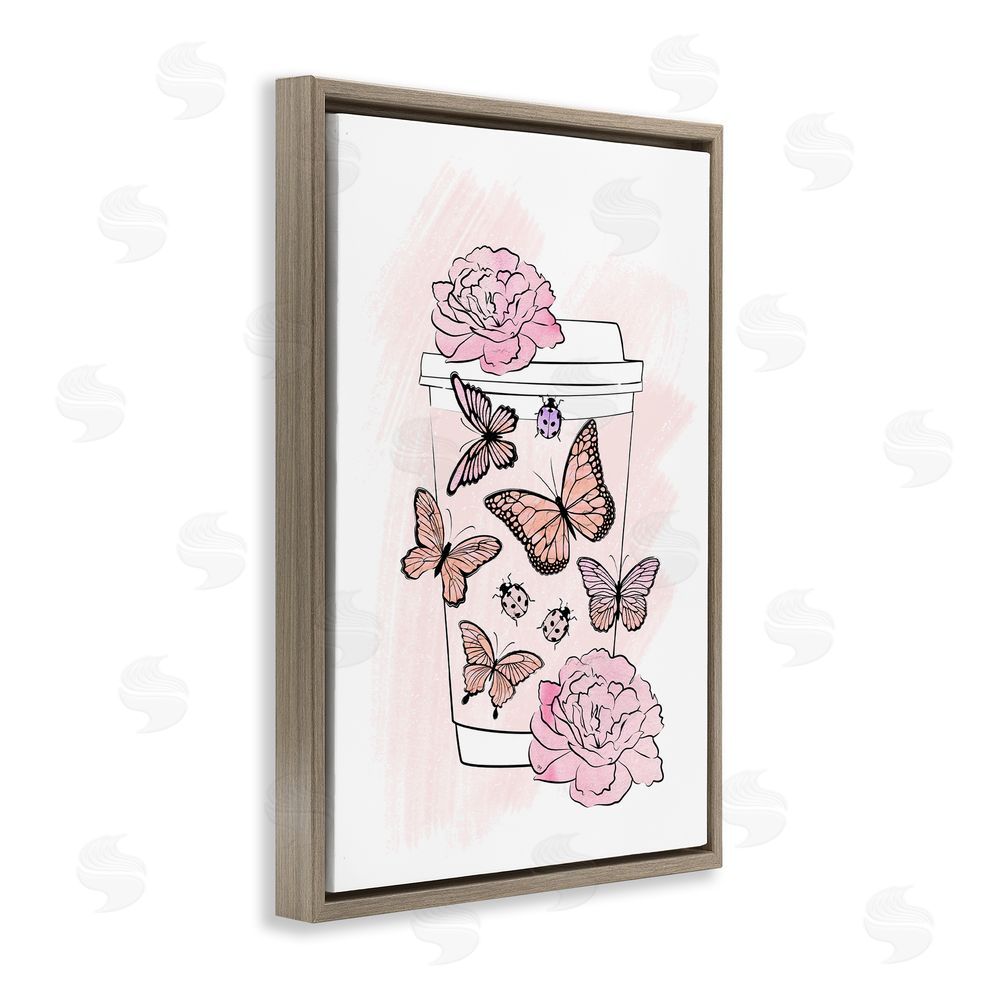 Martina Pavlova Romantic Coffee & Butterflies Brown Floating Frame Canvas Wall Art Print