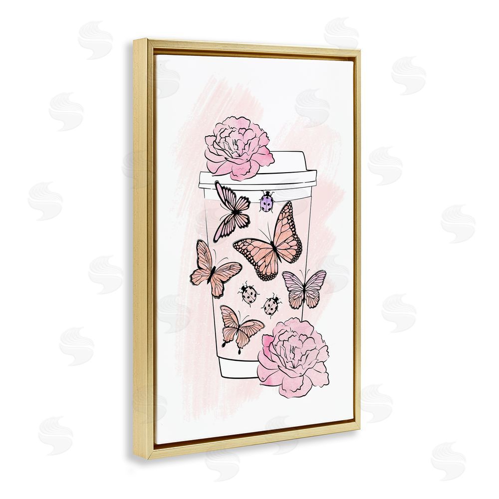 Martina Pavlova Romantic Coffee & Butterflies Gold Floating Frame Canvas Wall Art Print