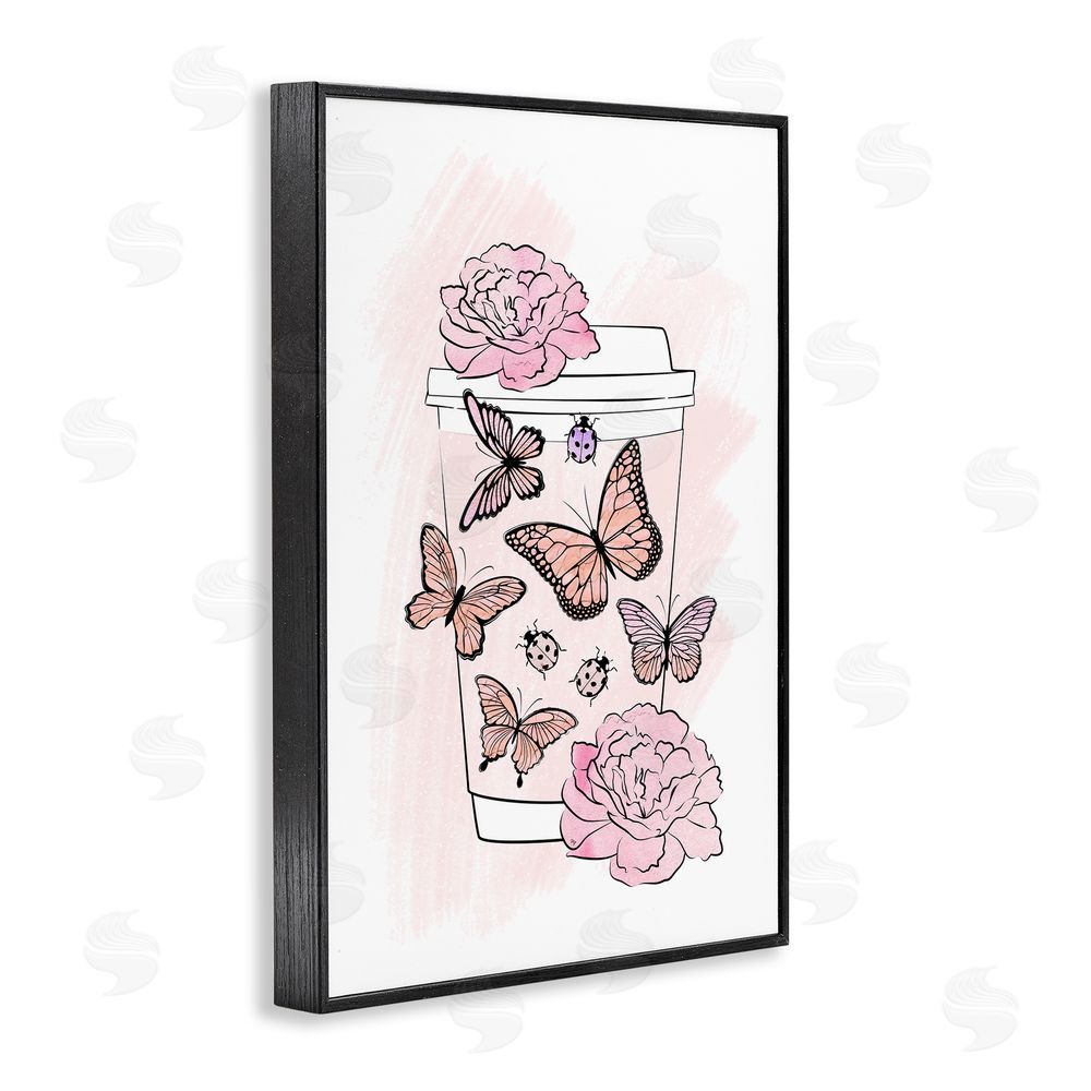 Martina Pavlova Romantic Coffee & Butterflies Black Framed Giclee Wall Art Print