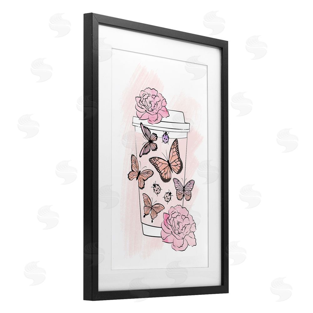 Martina Pavlova Romantic Coffee & Butterflies Black Framed Print Under Glass Wall Art