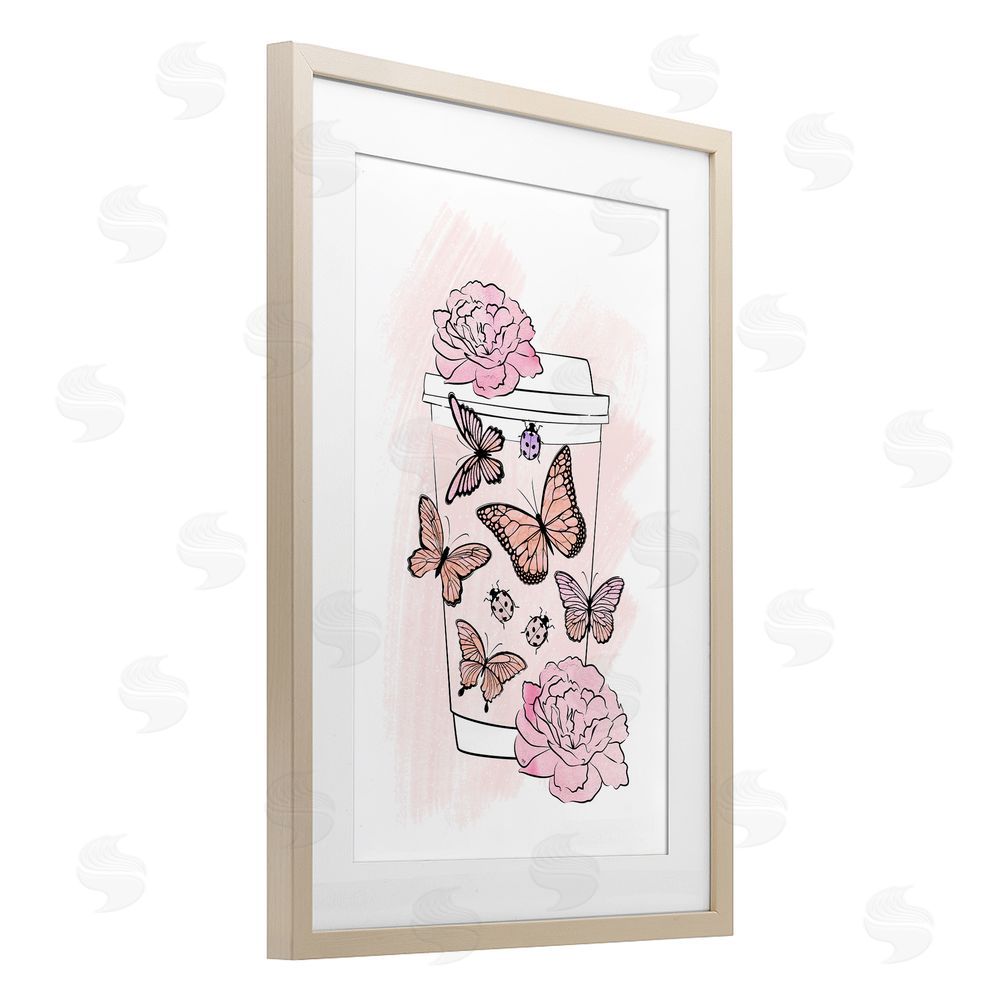 Martina Pavlova Romantic Coffee & Butterflies Birch Framed Print Under Glass Wall Art