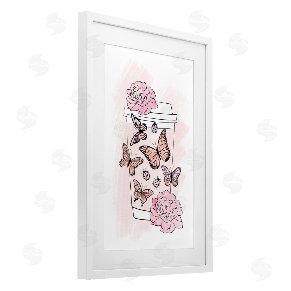 Martina Pavlova Romantic Coffee & Butterflies White Framed Print Under Glass Wall Art