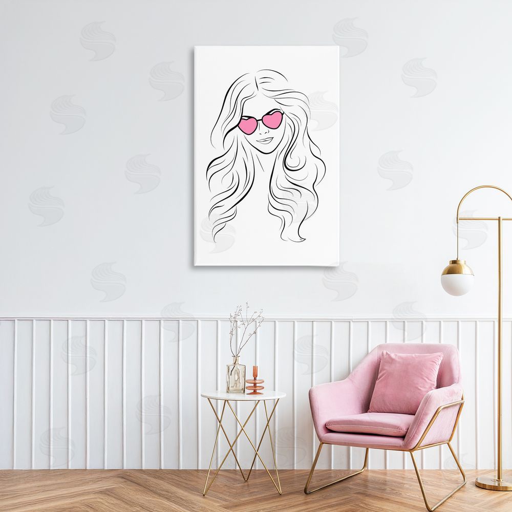 Martina Pavlova Leila Pink Heart Sunglasses Canvas Wall Art Print in Room