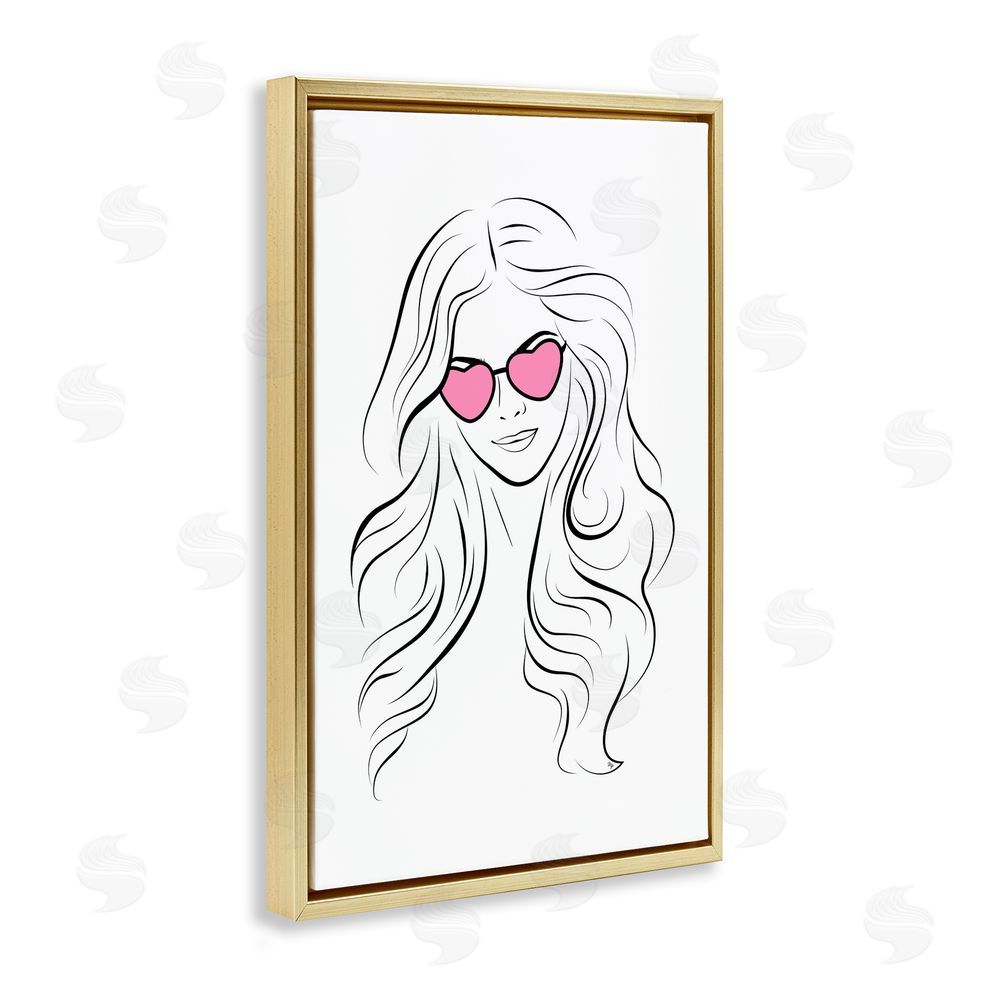 Martina Pavlova Leila Pink Heart Sunglasses Gold Floating Frame Canvas Wall Art Print