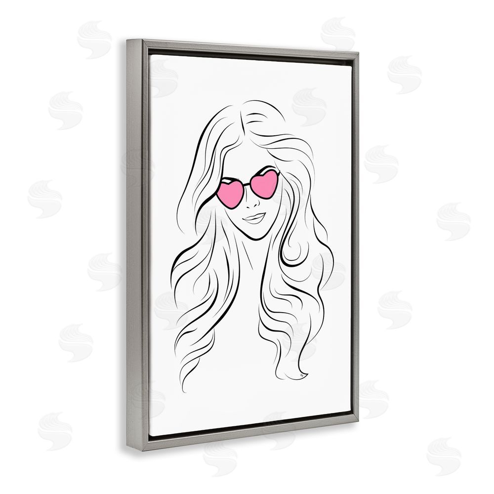 Martina Pavlova Leila Pink Heart Sunglasses Gray Floating Frame Canvas Wall Art Print
