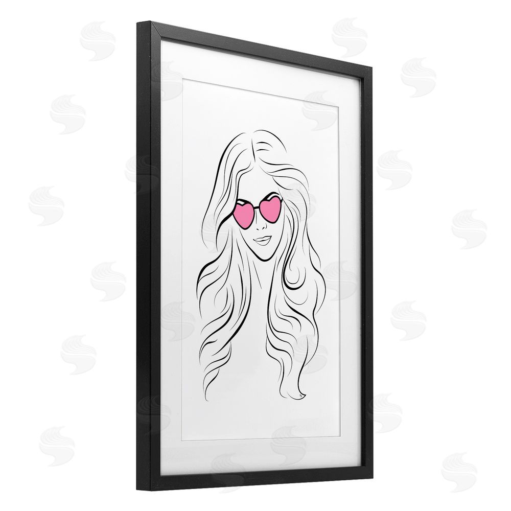 Martina Pavlova Leila Pink Heart Sunglasses Black Framed Print Under Glass Wall Art