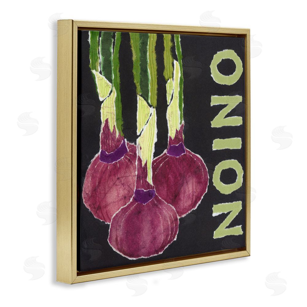 Nancy Overton Collaged Garden Onion Gold Floating Frame Canvas Wall Art Print