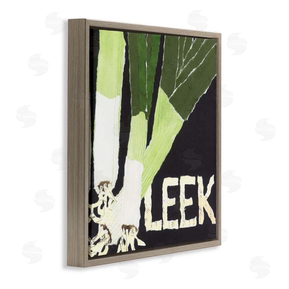 Nancy Overton Collaged Leek Vegetable Brown Floating Frame Canvas Wall Art Print