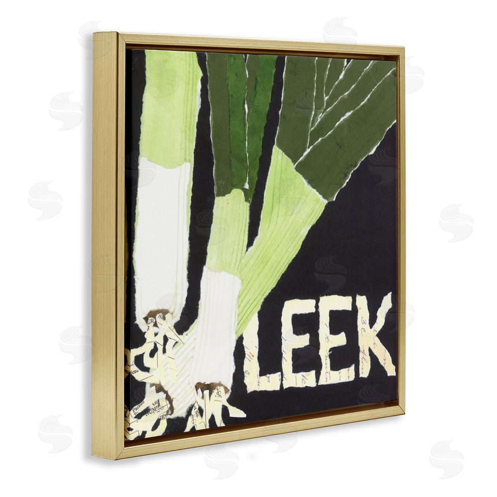 Nancy Overton Collaged Leek Vegetable Gold Floating Frame Canvas Wall Art Print