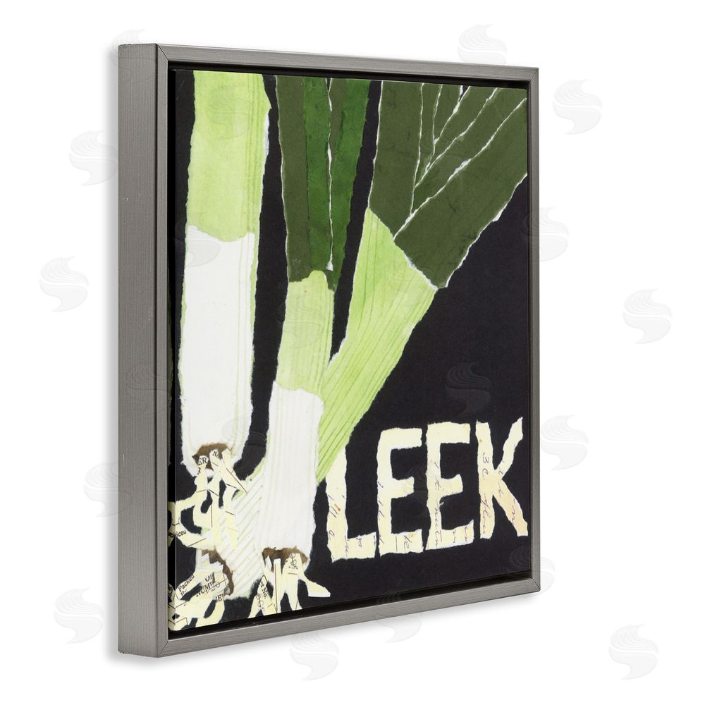 Nancy Overton Collaged Leek Vegetable Gray Floating Frame Canvas Wall Art Print