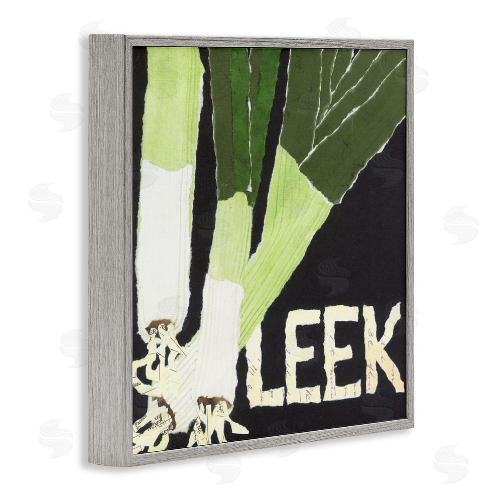 Nancy Overton Collaged Leek Vegetable Gray Framed Giclee Wall Art Print