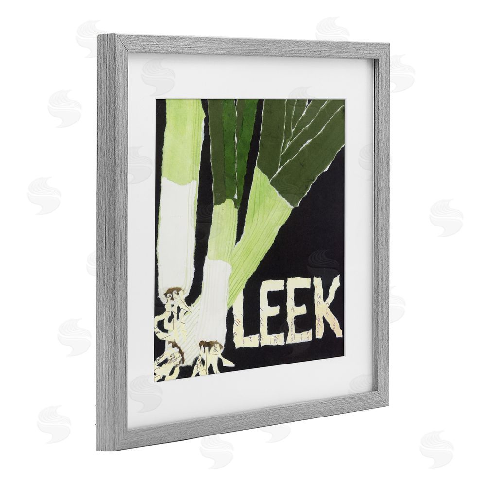 Nancy Overton Collaged Leek Vegetable Gray Framed Print Under Glass Wall Art