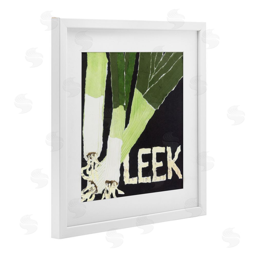 Nancy Overton Collaged Leek Vegetable White Framed Print Under Glass Wall Art