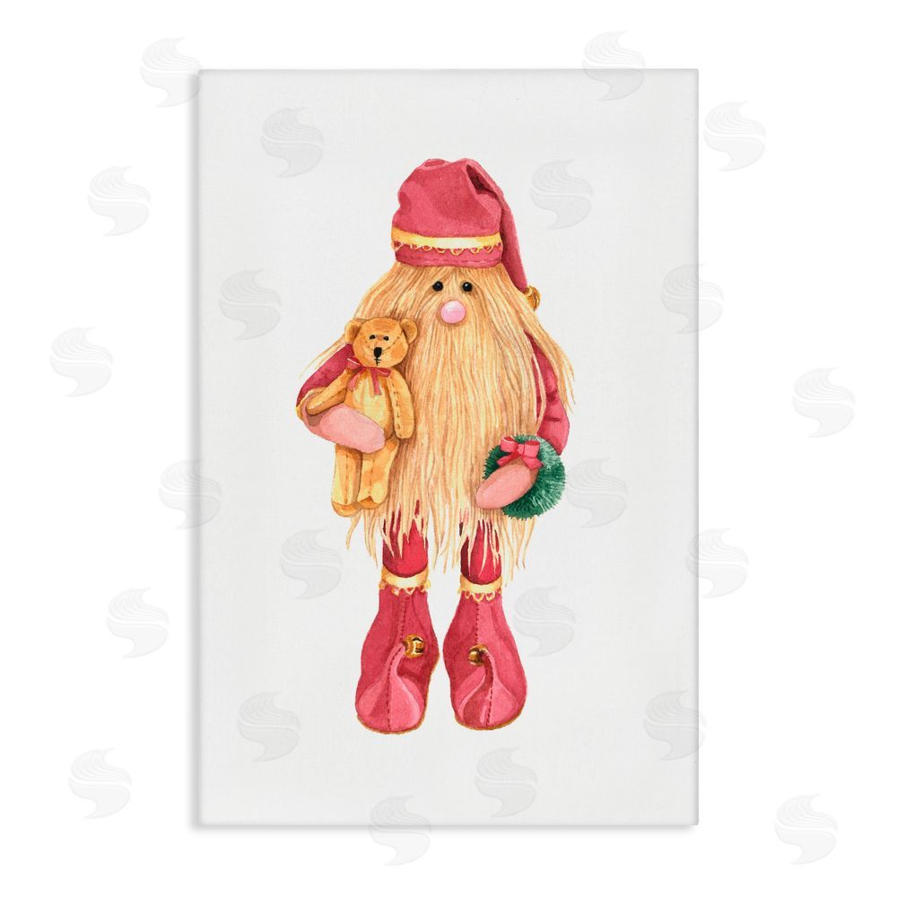 Nancy Overton Santa's Elf with Teddy Bear Canvas Wall Art Print