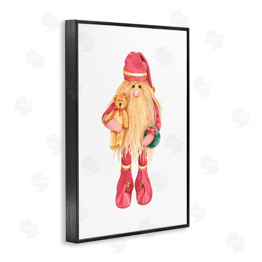 Nancy Overton Santa's Elf with Teddy Bear Black Framed Giclee Art Print