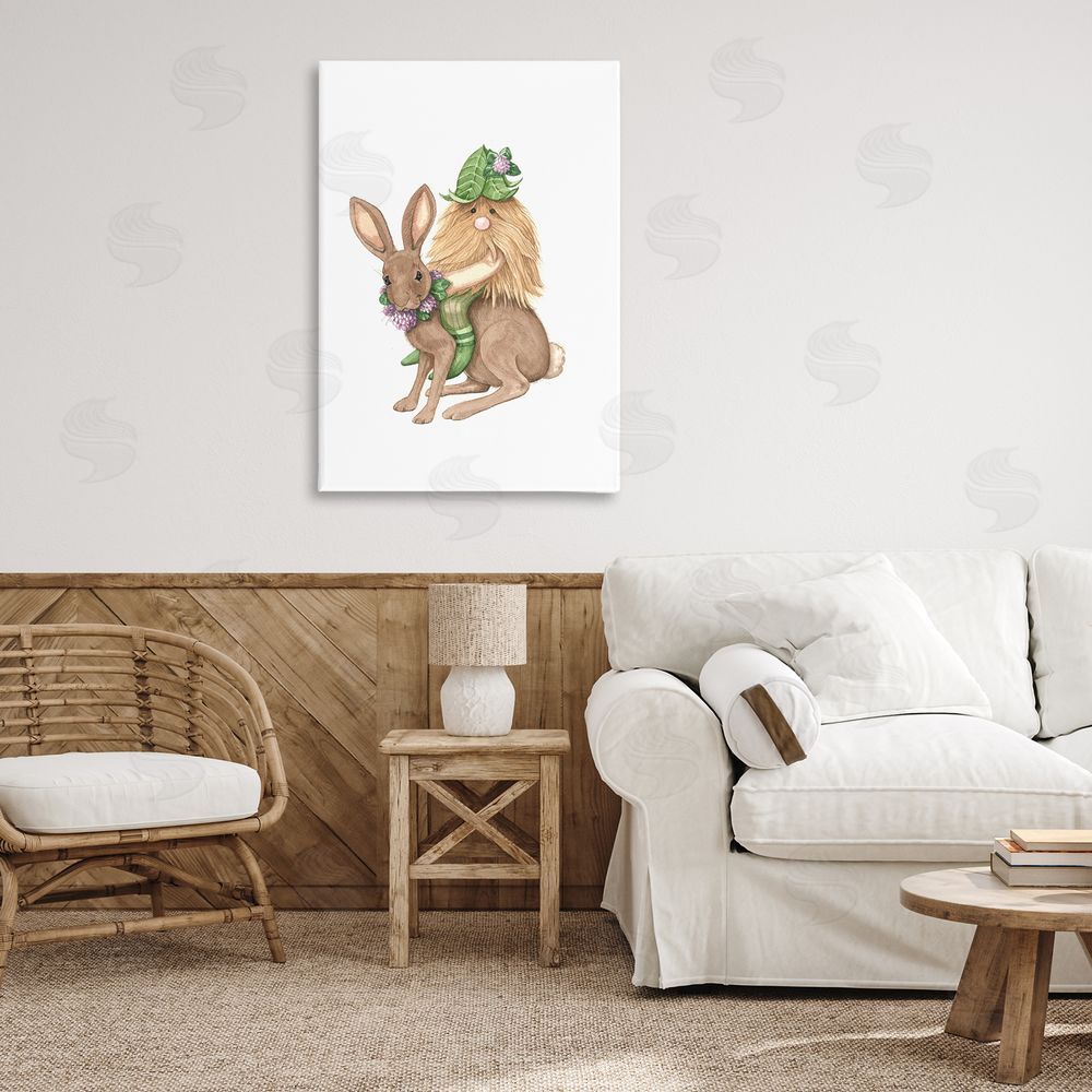Nancy Overton Garden Elf Riding Rabbit Canvas Wall Art Print in Room