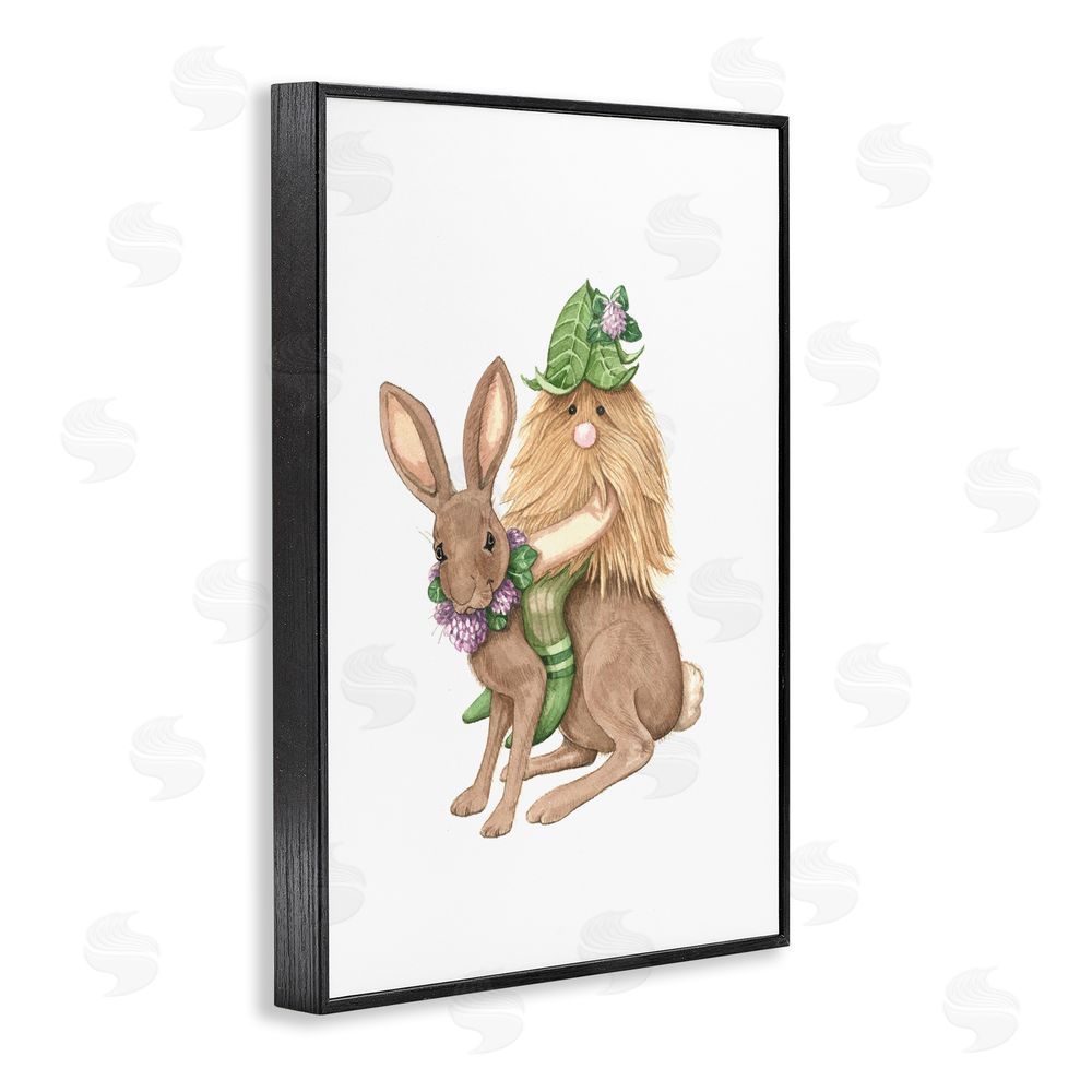 Nancy Overton Garden Elf Riding Rabbit Black Framed Giclee Wall Art Print