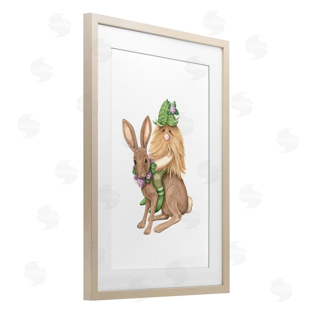 Nancy Overton Garden Elf Riding Rabbit Birch Framed Print Under Glass Wall Art