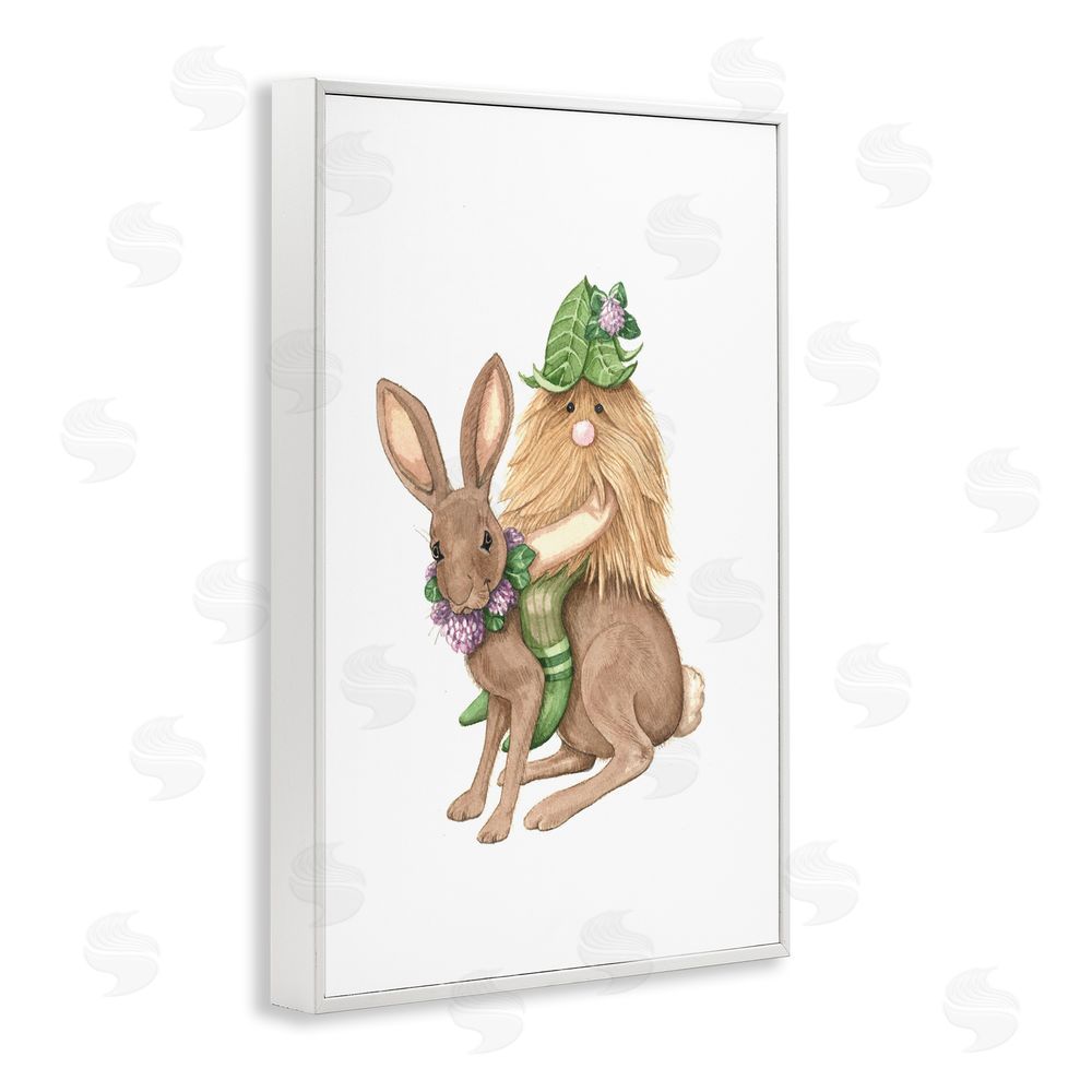 Nancy Overton Garden Elf Riding Rabbit White Framed Giclee Wall Art Print