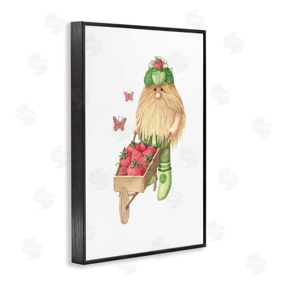Nancy Overton Garden Elf with Wheelbarrow Black Framed Giclee Wall Art Print