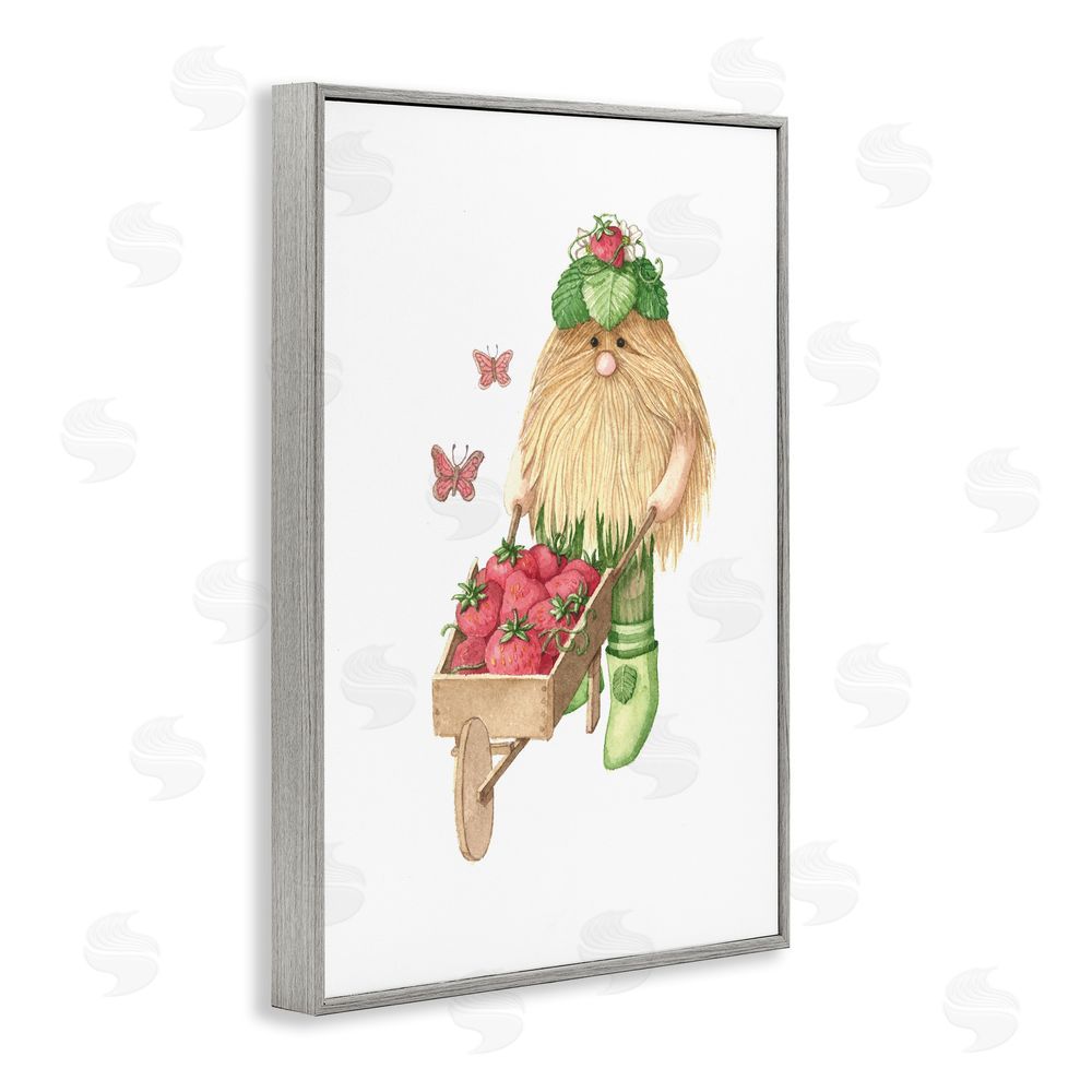 Nancy Overton Garden Elf with Wheelbarrow Gray Framed Giclee Wall Art Print